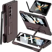 [NINKI] Compatible S Pen Holder Case for Samsung Galaxy Z Fold 4 Case with Screen Protector & Magnetic Kickstand,Protective Shockproof Phone Case for Samsung Galaxy Z Fold 4 5g Case with Stand Wine Red