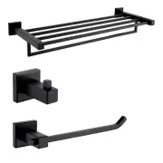 Matte Black Bathroom Square 2-Layer Shelf Hand Towel Rail Rack Holder Robe Hook