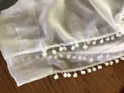 Pair Pompom Sheer White Curtains 36” X 84" Long Linen Texture