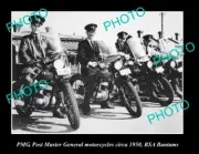 OLD LARGE HISTORIC PHOTO OF PMG POST MASTER GENERAL POSTIES, BSA BANTAMS c1950