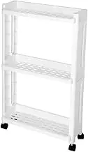 1Pc Gap Storage Shelf with Wheels Movable Tower Rack for Laundry Kitchen Bathroom Organization White Design for Narrow Spaces