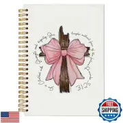 Yetmadi Coquette Pink Bow Cross Christian Notebook, Proverbs 31:25 Bible Note