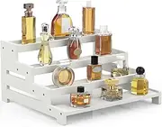 upcessory Wood Cologne Organizer for Men, Extra Large Perfume Organizer, 4 Tier Display Risers Stand for Dresser, Party, Figures, Cupcake, Dessert, Makeup - White
