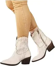 [HOTRA] Women's Side Zipper Chelsea Bootie Platform Chunky Heel Ankle Boots Pointed Toe Western Cowboy Boots