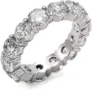 [Bling Bling NY] Unisex 4mm Eternity Cubic Zirconia CZ Tennis Ring Silver Finish Stackable Eternity Engagement Wedding Band for Men and Women ICY CZ Pinky Ring