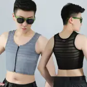 Women Les Chest Breast Binder Tomboy Zip Front Bra Crop Vest Soft Sheer