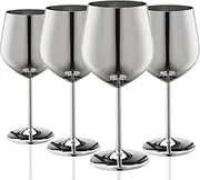 [WOTOR] Stainless Steel Wine Glasses Set of 4, 540ml/18oz Silver Goblet, Unbreakable Metal Wine Glass, Fancy Wine Goblets for Outdoor, Travel, Camping and Pool (Silver)