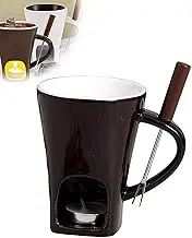 Delightful Kitchen Ceramic Chocolate Fondue Mug Set, Melting Pot with Forks for Dipping Fruits, Marshmallows & More, Sturdy Chocolate Hot Pot for Home Use (Coffee)