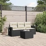 Rattan Garden Furniture Set Outdoor with Table, Seating, Chairs, Patio, Small, Bench - Black Poly Rattan Sofa Conversation Piece