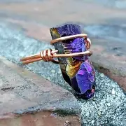 Titanium Quartz Crystal Beaded Ring, Wire Wrapped, Copper, Size 5