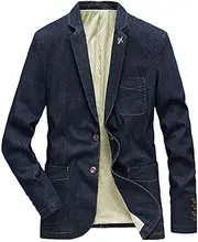 [ebossy] Men's Casual Slim Denim Blazer Two Button Business Suit Jacket Sport Coat