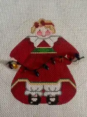 Hand Painted Needlepoint Canvas 18 CT ANGEL XMAS ORNAMENT IN RED DRESS