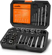 26-Piece Bolt Extractor Set - Spiral Screw Extractor & Drill Bits for Removing D