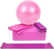 GLXAU 5pcs/set Yoga Ball Set Yoga Equipment Set Include Yoga Ball Yoga Blocks Stretching Strap Resistance Loop Band Exercise (Color : Pink)