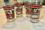 4 Vintage COKE COCA-COLA POINSETTIA Season’s Greetings CHRISTMAS DRINKING GLASS