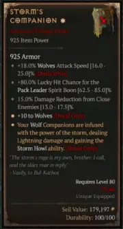 Diablo 4 Season 5 1 GA Wolves ✶925 Storm's Companion Druid Pants D4 S5