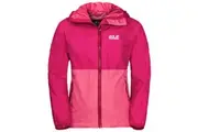 Jack Wolfskin Rainy Day Girls Jacket Pockets High-vis Waterproof Hooded Zip Kids