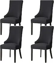4 Pack Dining Room Chairs Covers, Soft and Stretchable, 360° All-Round Wrap, Removable and Machine-Washed Seat Protector, Chair Cover for Hotel, Dining Room, Ceremony, Banquet and Wedding Party(Black)