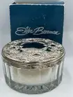 Vtg Silver Plated Glass Face Powder Container With Puff And Original Packaging