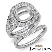 Halo Diamond Engagement Ring Bridal Set 14k Gold White Cushion Semi Mount 1.7Ctw