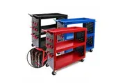 3-Tier Heavy Duty Steel Tool Trolley - Workshop Cart with Pegboard, Hooks and Locking Swivel Casters