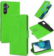Design Piece of Leather-Like Wallet Phone Case for Samsung Galaxy A34 with Card Slots, Cash Pocket, Kickstand and Magnetic Lock (Limegreen)