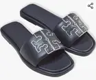 Tory Burch Double T Leather Sport Slide Sandal NAVY BLUE Sz 8.5 M