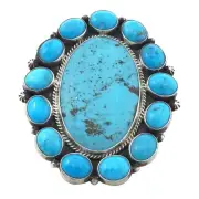 Tyler Brown, Ring, Kingman Turquoise, Silver, Cluster, Navajo Handmade, 9 ½