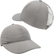 [WUODHTW] Women Sun Hat Wide Brim Summer UV Protection Visors Ponytail Cap Sports Beach Golf Hiking Quick-Drying Baseball Cap, light gray, L