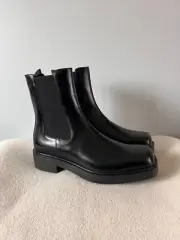 Prada Square Toe Brushed Leather Chelsea Boots - Size US 9.5 - Black - NEW