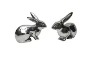Metal Rabbits set of 2 bunnies hare sculptures table top