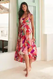 MISTER ZIMI Annabelle Midi Dress Size 12 / 14 Paradiso Tropical. NWT $229