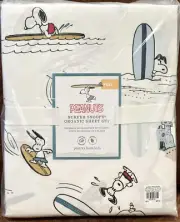NEW Pottery Barn Kids Surfer Snoopy 4pc Full Sheet Set Peanuts Surf Ocean Beach