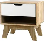 Artiss Bedside Table with Drawers Oak + White Wooden Side Tables Storage Small Narrow Desk Chest of Drawer, Tallboy Lamp Nightstand Cabinet Shelf, Bedroom Living Room Home Furniture