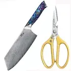 2Pcs TURWHO 7.5in Cleaver Japanese VG10 Damascus Steel Kitchen Knife Shears Set