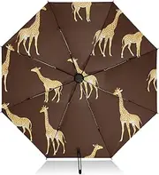 [RPLIFE] Travel Umbrella Windproof Compact Umbrellas, Umbrellas for Backpacks/Handbags, Rain, Wind and Sun, Giraffes Dark Brown