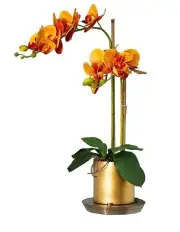 [Vicky Yao] 2 Stems Orange Artificial Phalaenopsis Orchid Arrangement In Matte Golden Pot