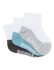 [Bonds] Baby Baby Logo Lightweight Quarter Crew Socks 3 Pack in Grey
