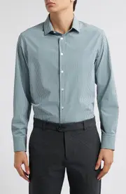 Mizzen+Main Leeward Trim Fit Plaid Performance Button-Up Shirt in Fir Winston Check at Nordstrom, Size X-Large