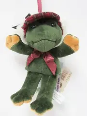 BOYDS #562721 Green Velvet Frog Orn. w/Plaid Hunter's Hat -Lamb's Wool Trimmed
