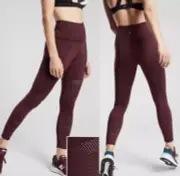New Athleta Persistence Laser Cut 7/8 Tight Leggings Burgundy Red Womens Size S