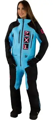 FXR Recruit Lite 23 Womens Snow Monosuit Black/Sky Blue/Electric Pink