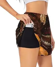 [GaxfjRu] Red Wine Cellar Picture Print Women's Running Shorts High Waisted Running Shorts Pocket Sporty Gym Elastic Short