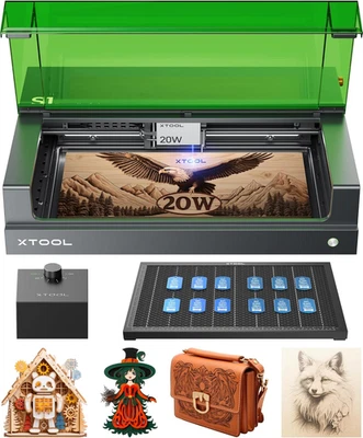 xTool S1 20W Laser Engraver and Cutter Machine with Air Assist & Honeycomb, 2...