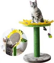 Cat Scratching Post w/Natural Sisal Rope Sunflower Bee Toy & Convertible Cat Bed