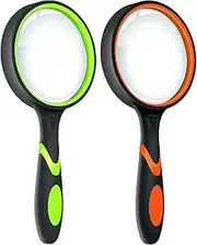 Handheld Magnifying Glass, 2 Pcs Large Reading Magnifier, 10X Non-Slip Handheld Reading Magnifier for Book Newspaper Reading, Classroom Science, Nature Exploration (Orange, Green)