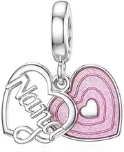 [SEVENWELL] Mother Daughter Sister Wife Charm for Pandora Charms 925 Sterling Silver Doulbe Heart Family Charm with Pink Enamel