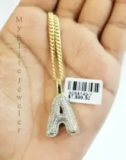 10 K Yellow Gold & 1/3 CT Bubble Initial A Pendant & 22 Inch Miami Cuban Chain