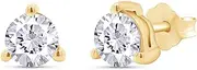 [SAVEARTH DIAMONDS] 14K Gold Post & 925 Sterling Silver 5MM Round Cut Lab Created Moissanite Diamond 3-Prong Martini Style Stud Earrings 1-1.5ct