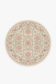 185' Round | Machine Washable Runner Rug | Kid & Pet Friendly | Indoor Rug | Suzani Coral Rug | Ruggable